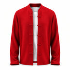 Frog-Button Wool Cardigan – Red