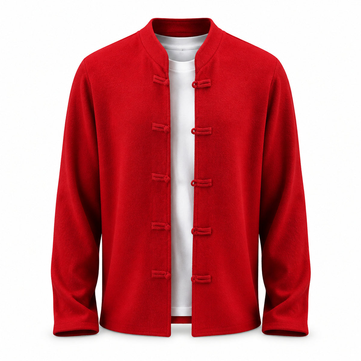 Frog-Button Wool Cardigan – Red