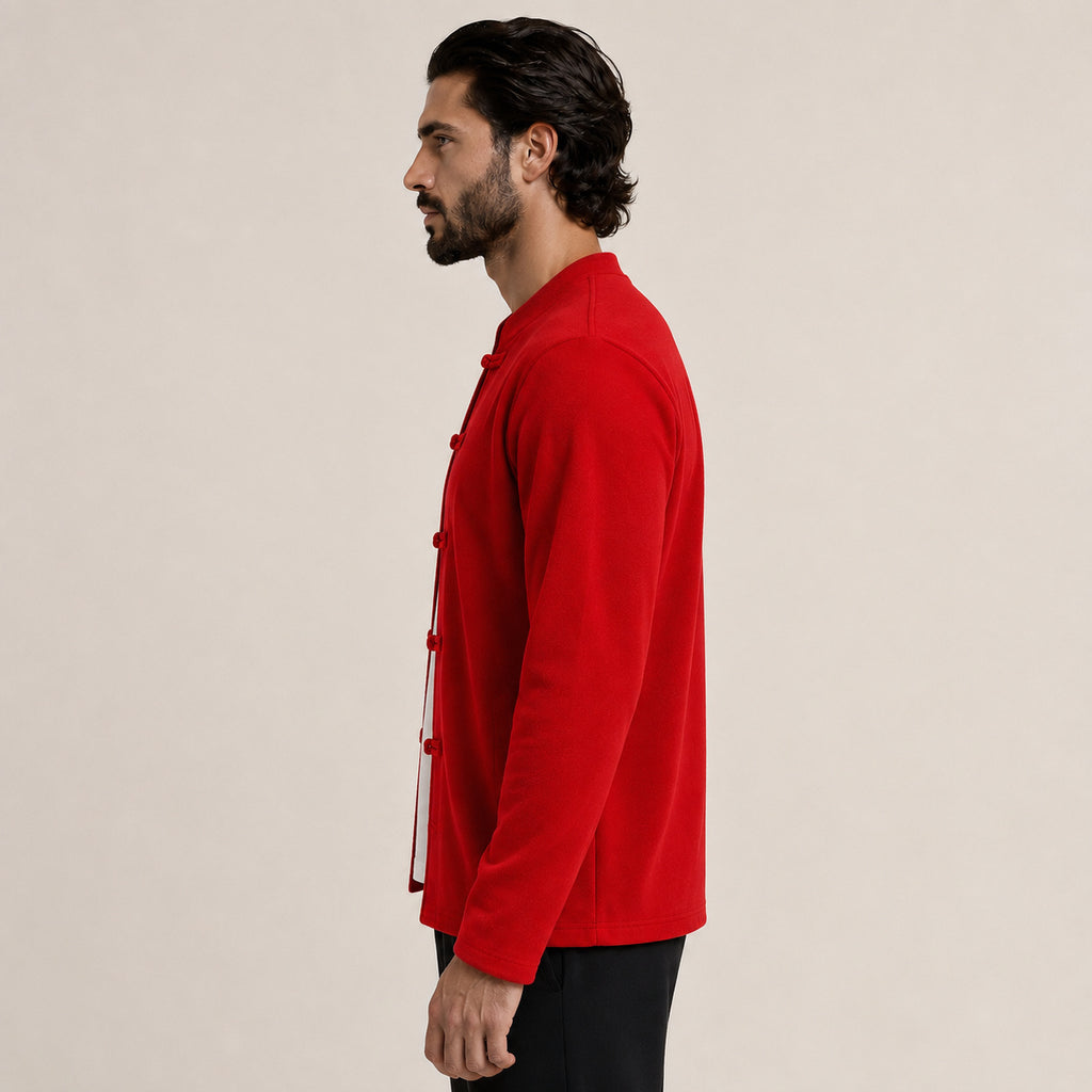 Frog-Button Wool Cardigan – Red