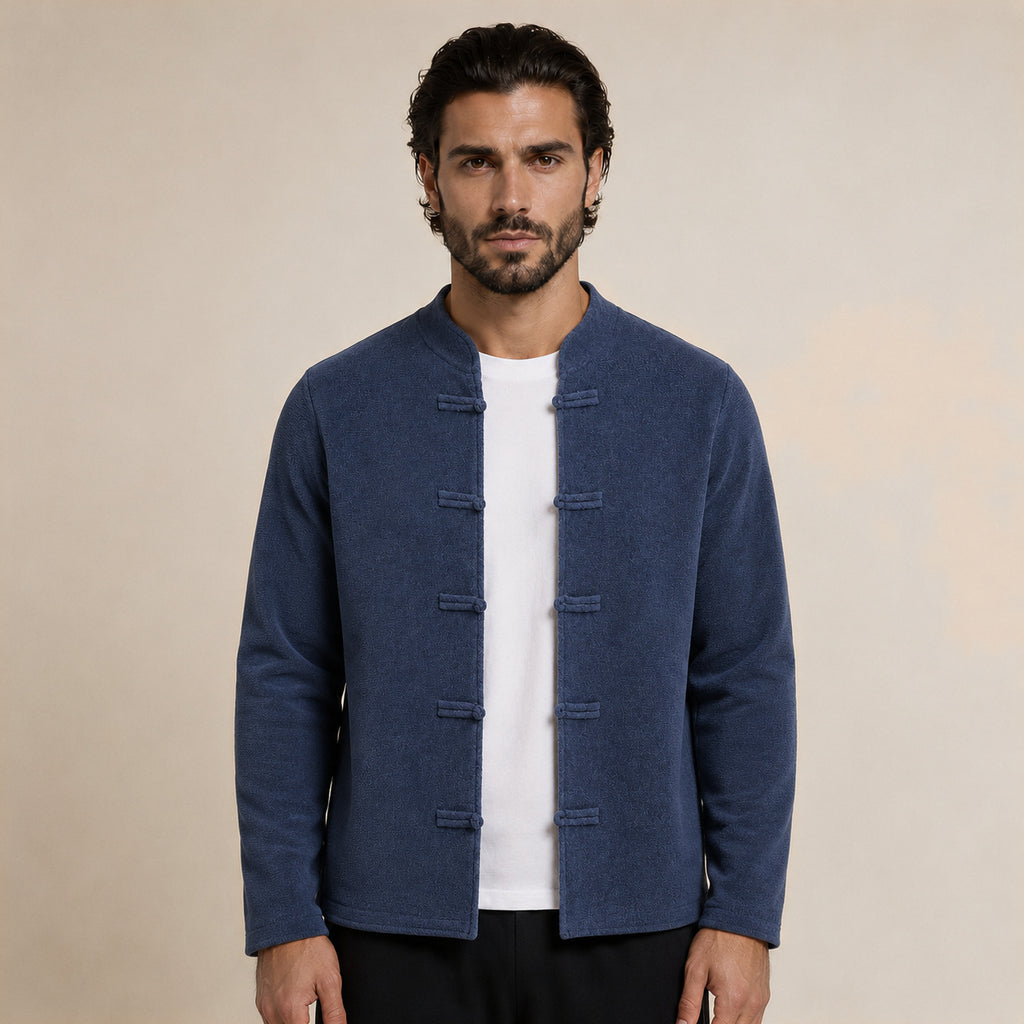 Frog-Button Wool Cardigan – Blue