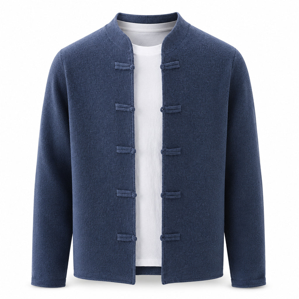 Frog-Button Wool Cardigan – Blue