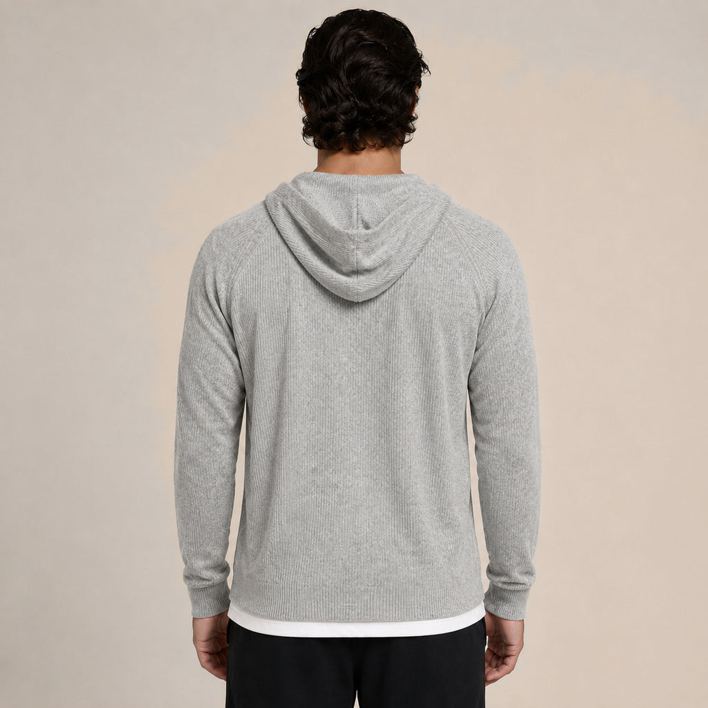 Lightweight Hooded Wool Cardigan – Light Grey
