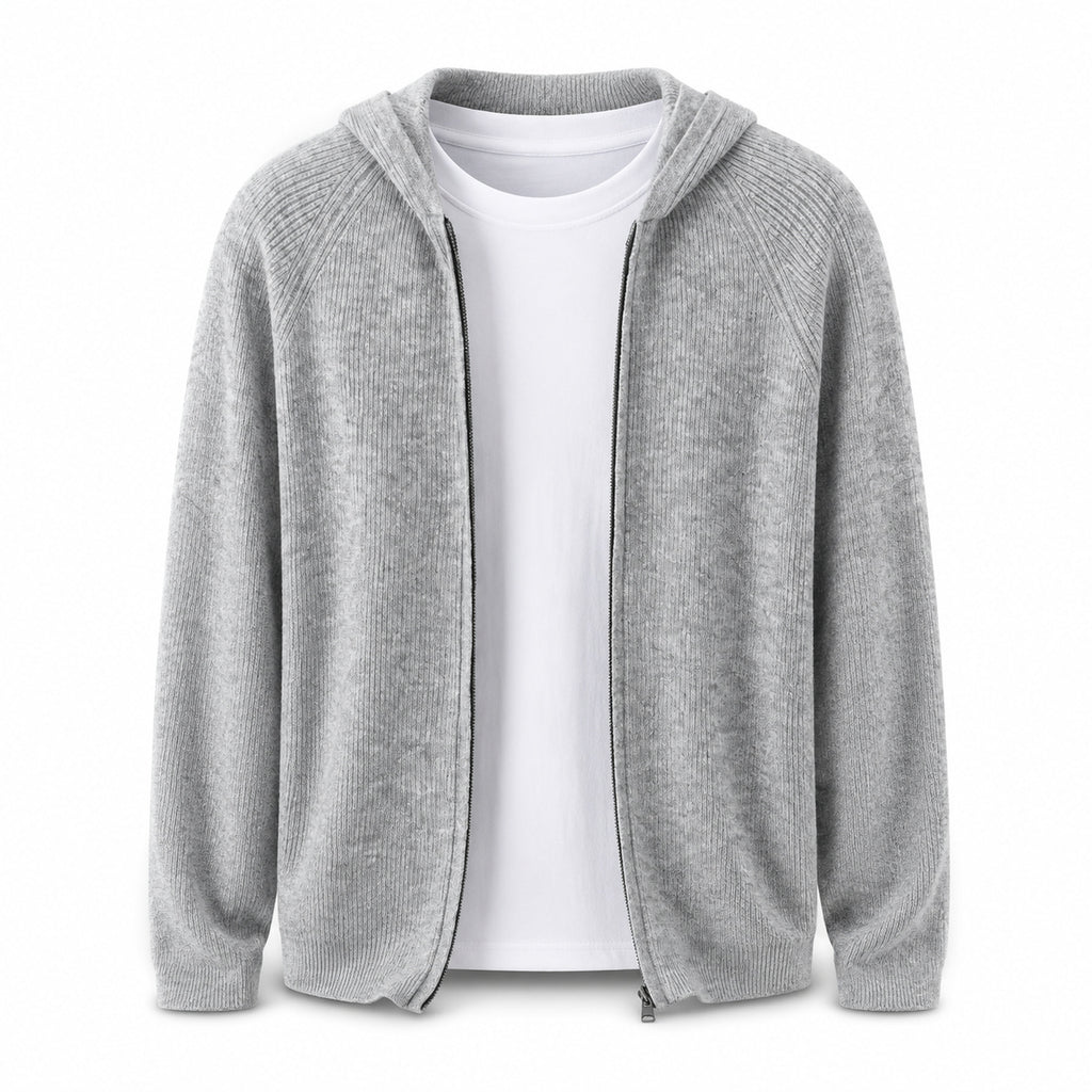 Lightweight Hooded Wool Cardigan – Light Grey