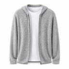 Lightweight Hooded Wool Cardigan – Light Grey