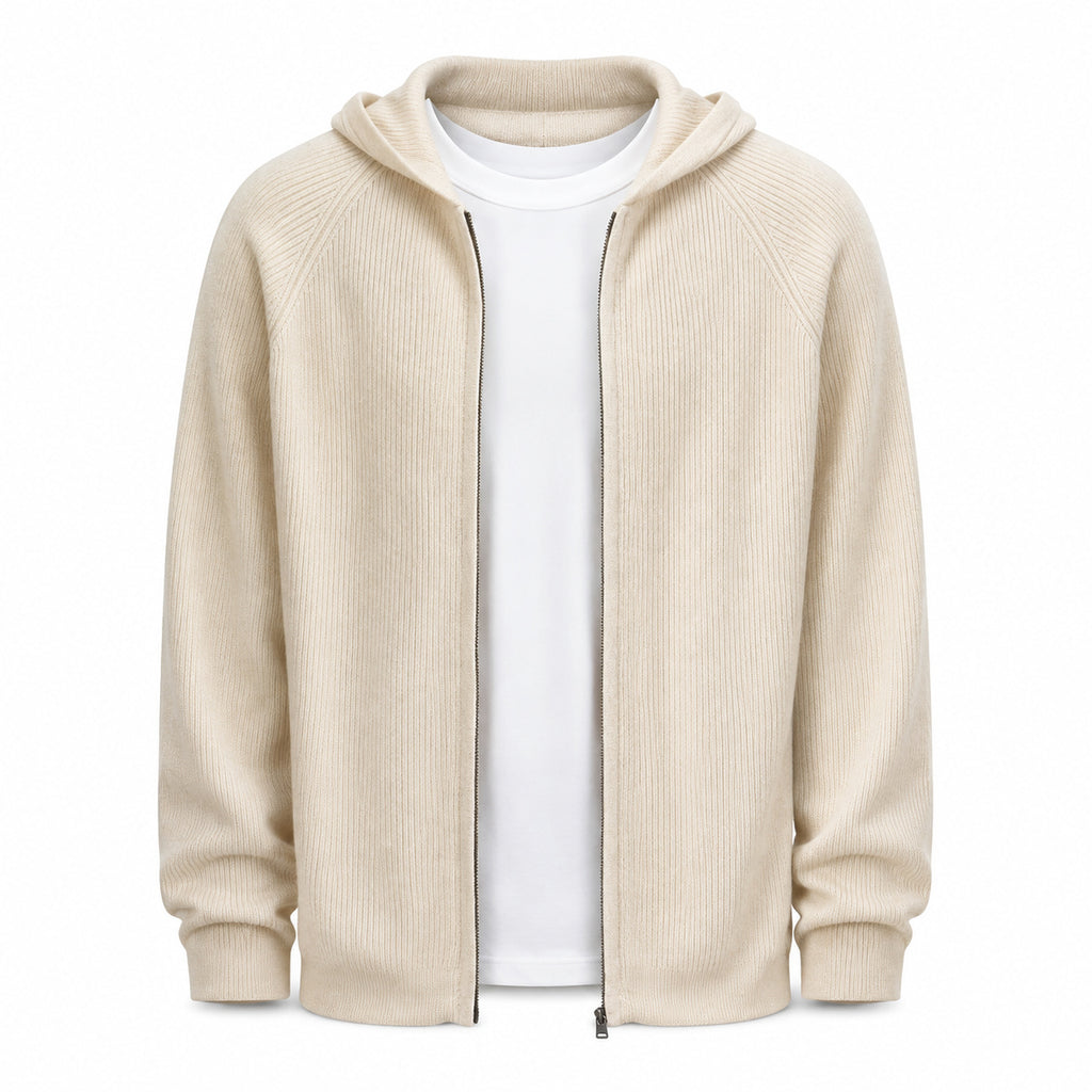 Lightweight Hooded Wool Cardigan – Cream