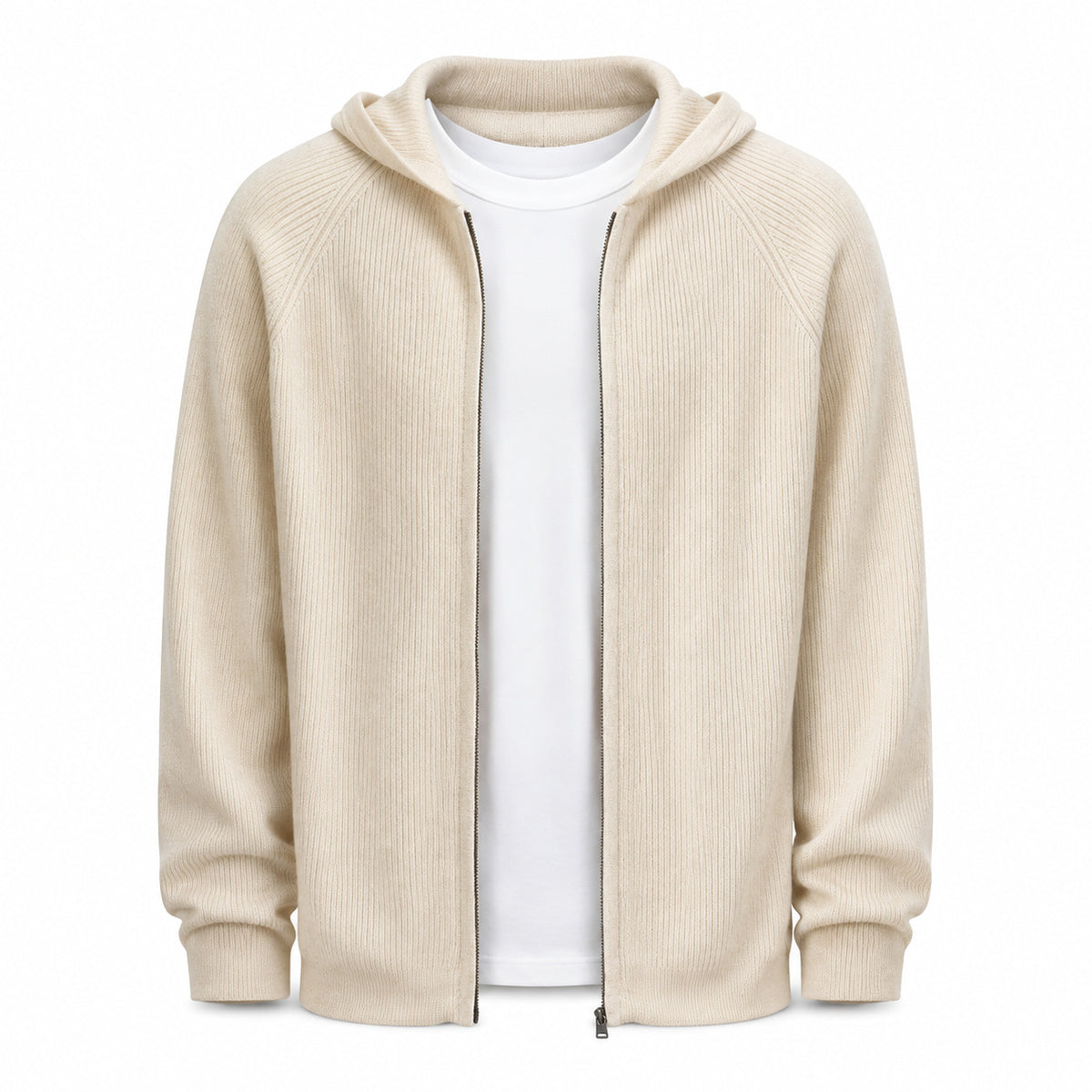 Lightweight Hooded Wool Cardigan – Cream