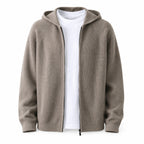 Lightweight Hooded Wool Cardigan – Taupe