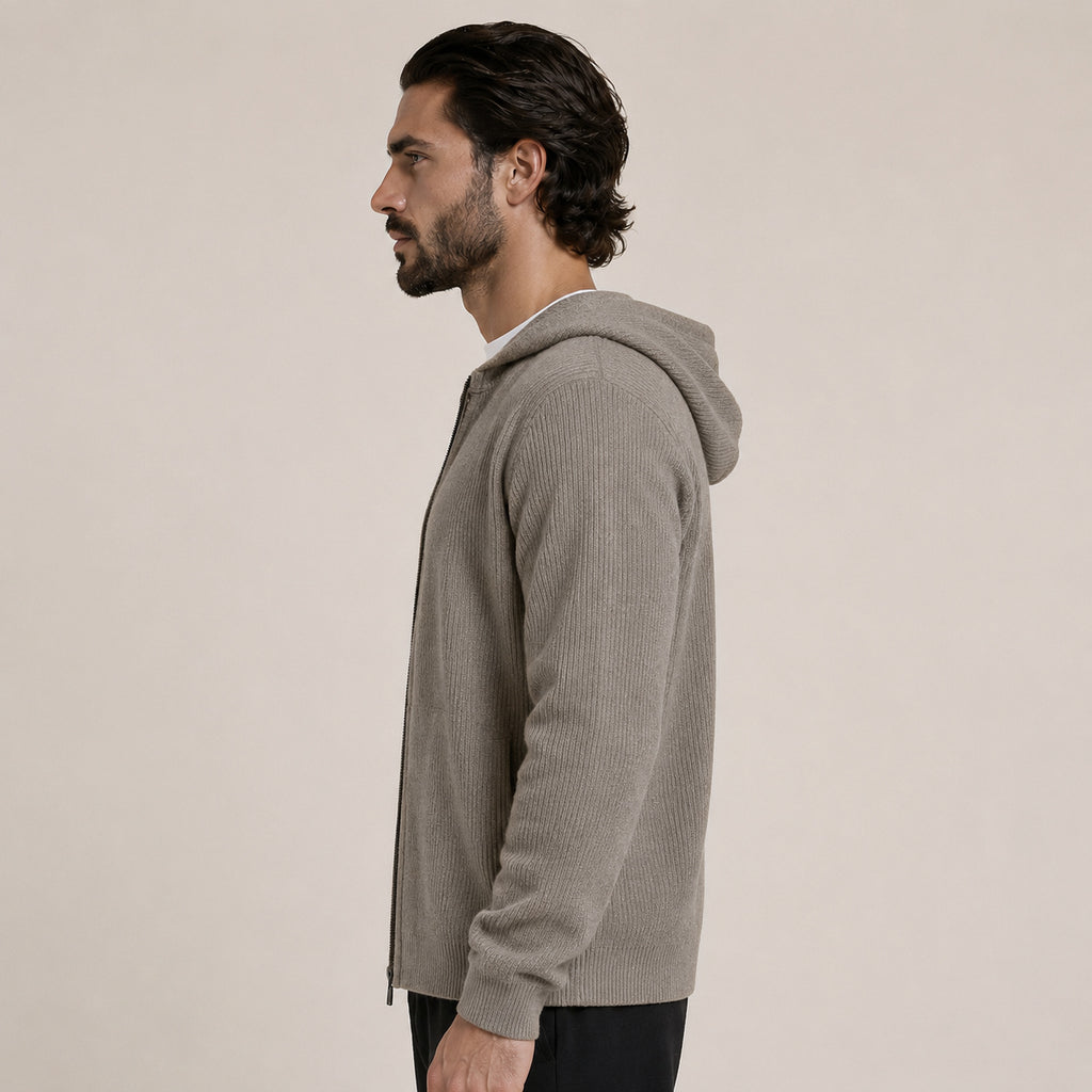 Lightweight Hooded Wool Cardigan – Taupe