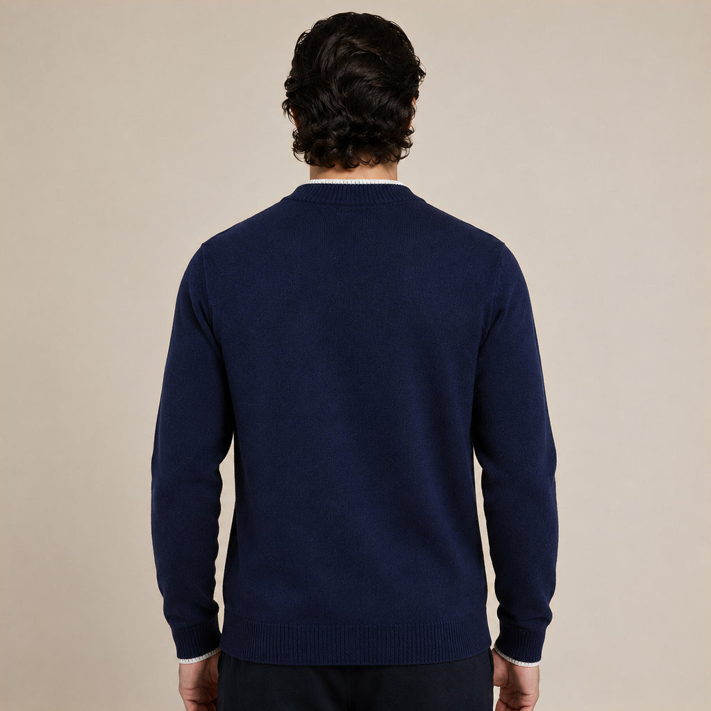 Fine-Knit Zip Wool Cardigan – Navy