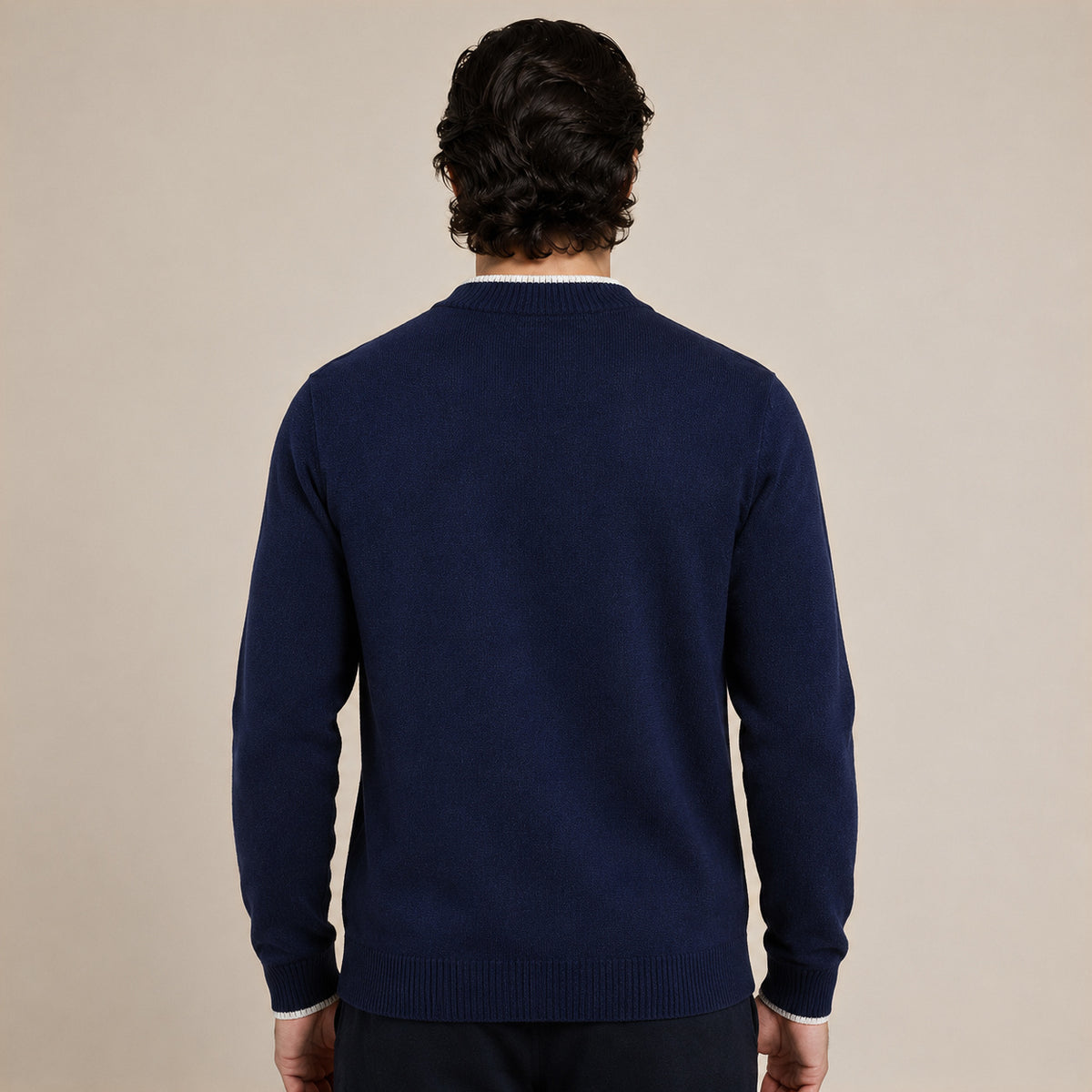 Fine-Knit Zip Wool Cardigan – Navy