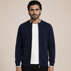 Fine-Knit Zip Wool Cardigan – Navy