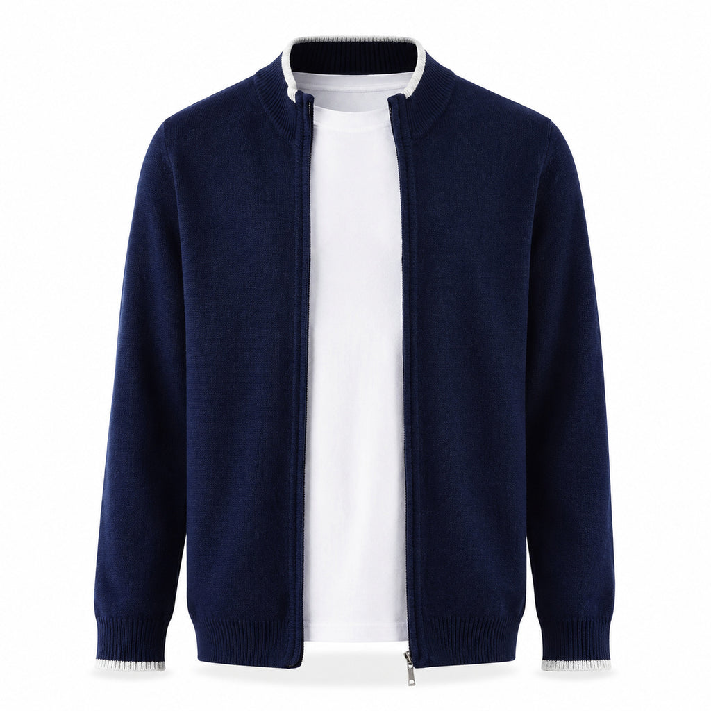 Fine-Knit Zip Wool Cardigan – Navy