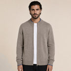 Fine-Knit Zip Wool Cardigan – Taupe