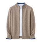 Fine-Knit Zip Wool Cardigan – Taupe