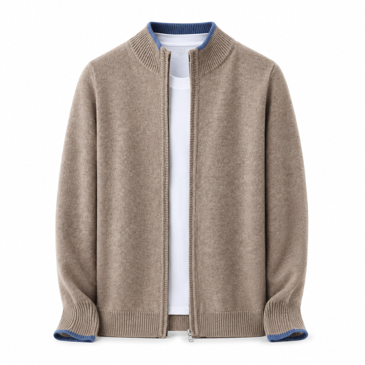 Fine-Knit Zip Wool Cardigan – Taupe