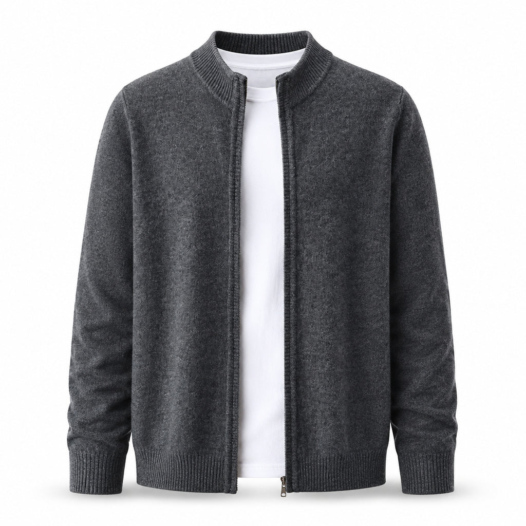 Fine-Knit Zip Wool Cardigan – Charcoal