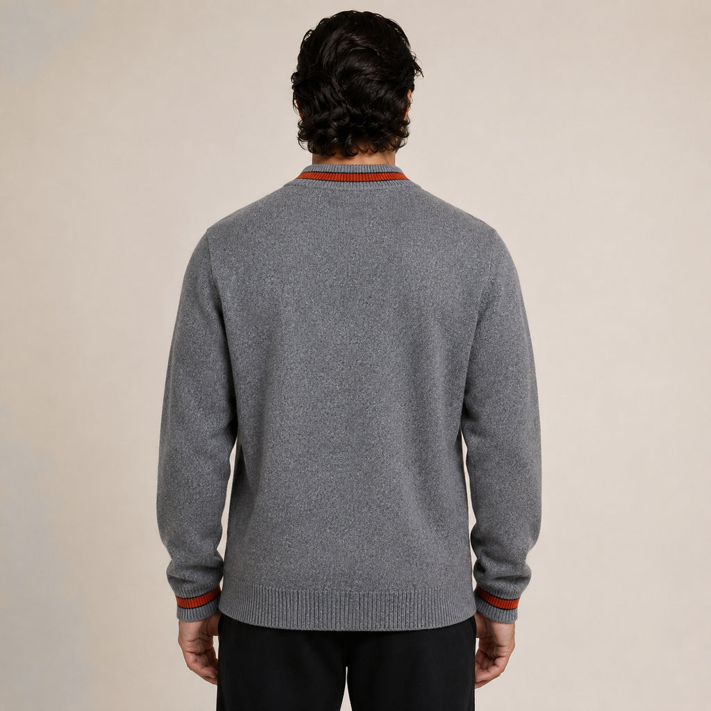 Contrast Textured Zip Wool Cardigan – Charcoal & Orange