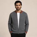 Contrast Textured Zip Wool Cardigan – Charcoal & Orange