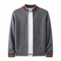 Contrast Textured Zip Wool Cardigan – Charcoal & Orange