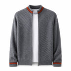 Contrast Textured Zip Wool Cardigan – Charcoal & Orange