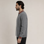 Contrast Textured Zip Wool Cardigan – Charcoal & Orange