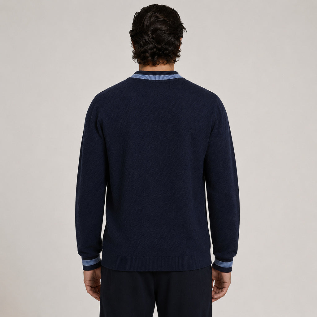 Contrast Textured Zip Wool Cardigan – Sage & Blue