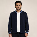 Contrast Textured Zip Wool Cardigan – Sage & Blue
