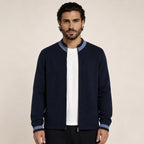 Contrast Textured Zip Wool Cardigan – Sage & Blue
