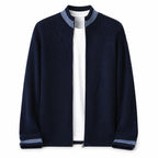 Contrast Textured Zip Wool Cardigan – Sage & Blue