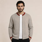 Contrast Textured Zip Wool Cardigan – Taupe & Orange