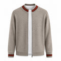 Contrast Textured Zip Wool Cardigan – Taupe & Orange