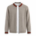 Contrast Textured Zip Wool Cardigan – Taupe & Orange