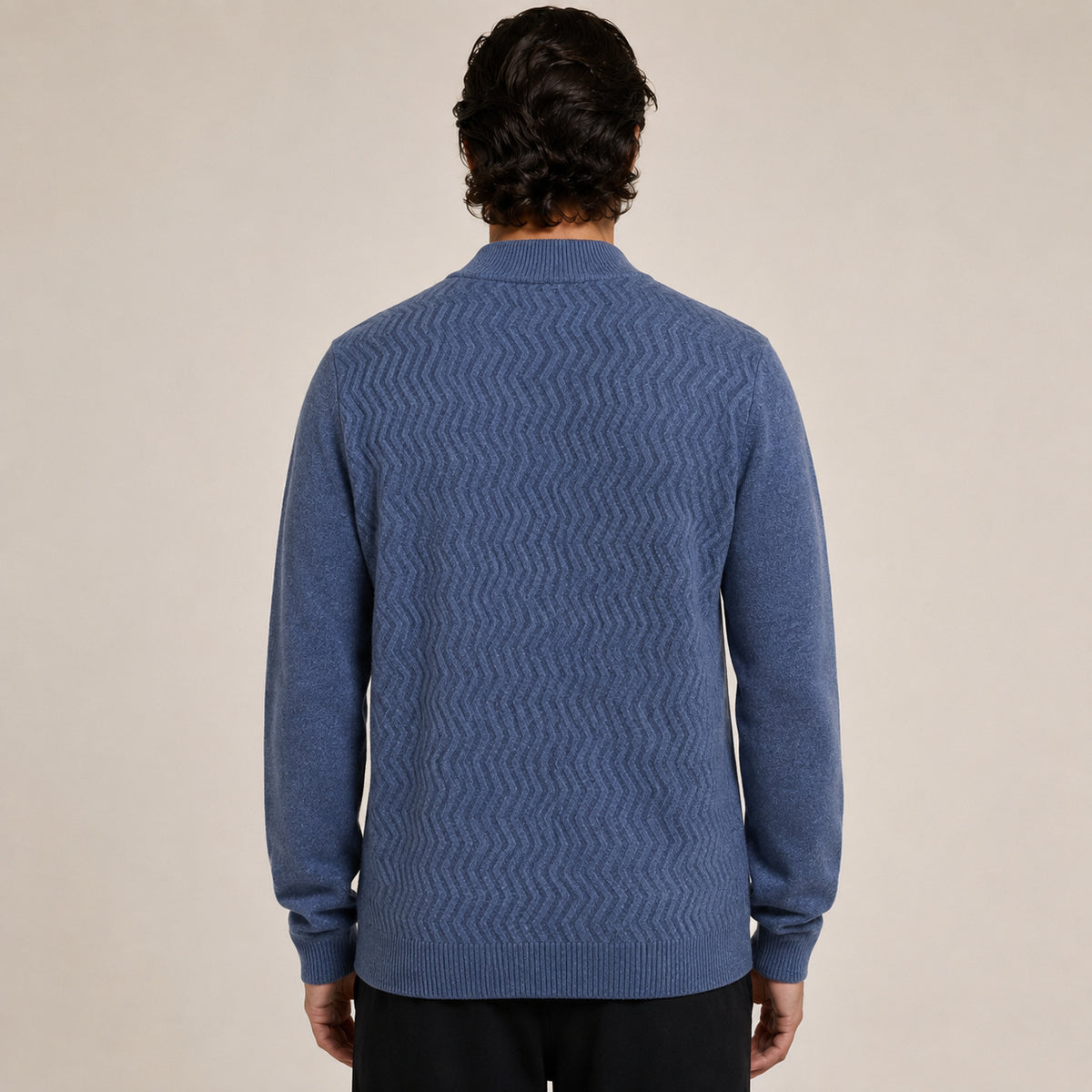 Textured Zip Wool Cardigan – Light Blue