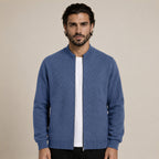 Textured Zip Wool Cardigan – Light Blue