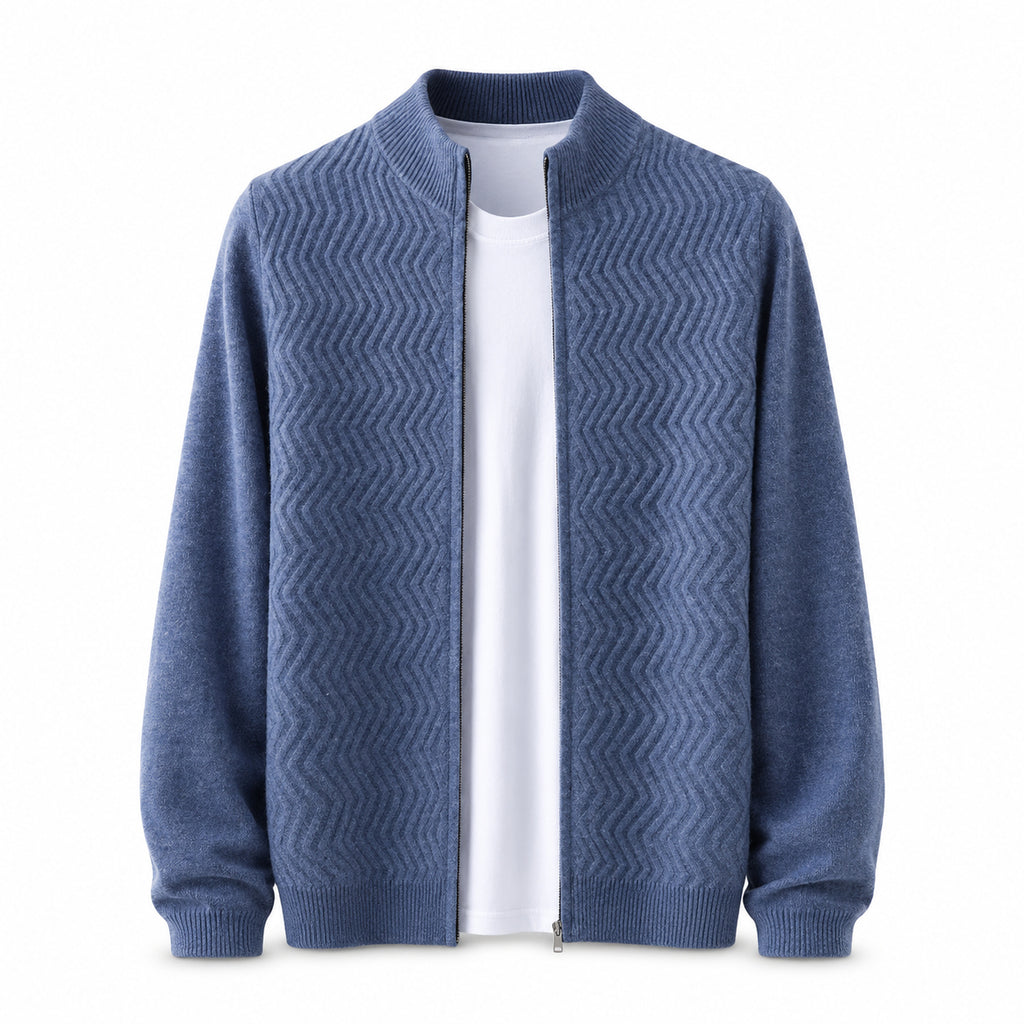 Textured Zip Wool Cardigan – Light Blue