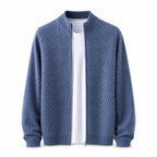 Textured Zip Wool Cardigan – Light Blue
