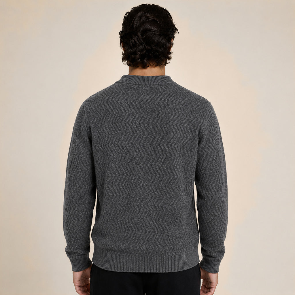 Textured Zip Wool Cardigan – Charcoal