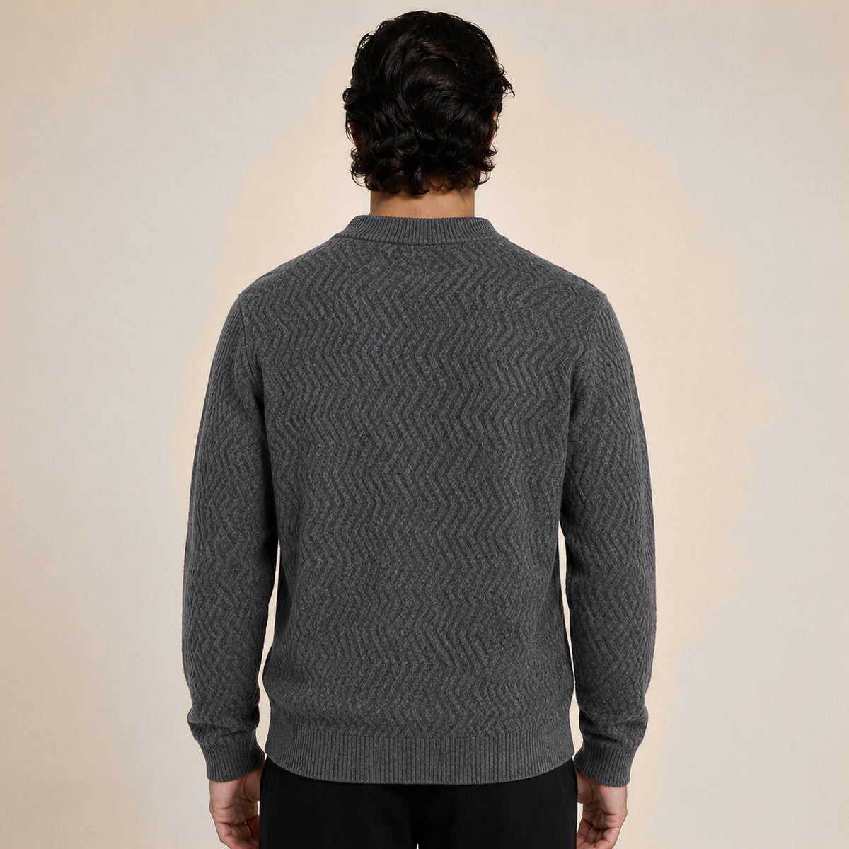 Textured Zip Wool Cardigan – Charcoal