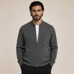 Textured Zip Wool Cardigan – Charcoal