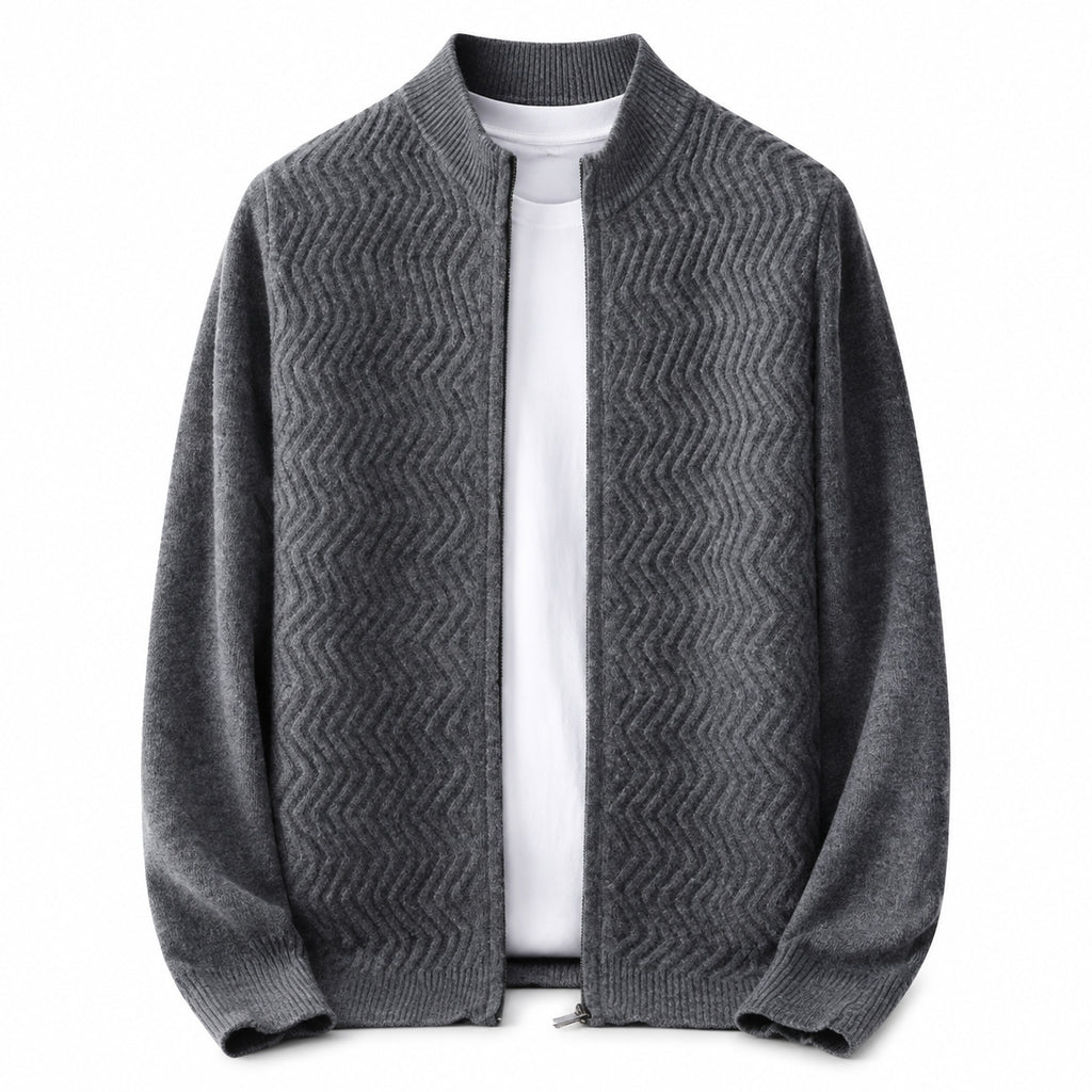 Textured Zip Wool Cardigan – Charcoal