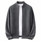 Textured Zip Wool Cardigan – Charcoal