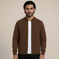 Textured Zip Wool Cardigan – Brown