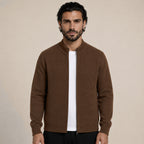 Textured Zip Wool Cardigan – Brown