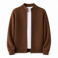 Textured Zip Wool Cardigan – Brown