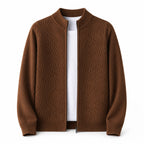 Textured Zip Wool Cardigan – Brown