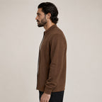 Textured Zip Wool Cardigan – Brown