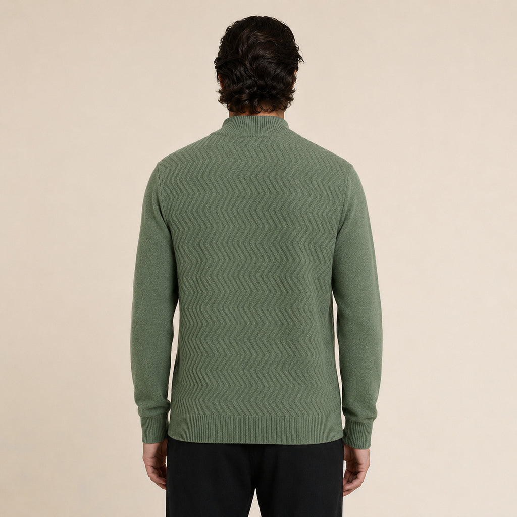 Textured Zip Wool Cardigan – Sage