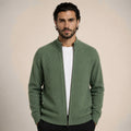 Textured Zip Wool Cardigan – Sage