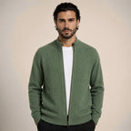 Textured Zip Wool Cardigan – Sage