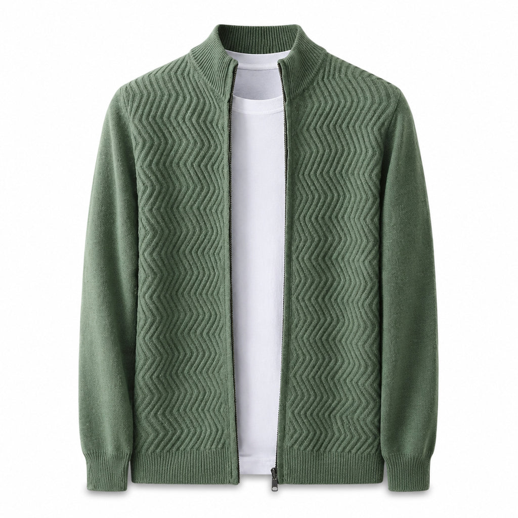 Textured Zip Wool Cardigan – Sage